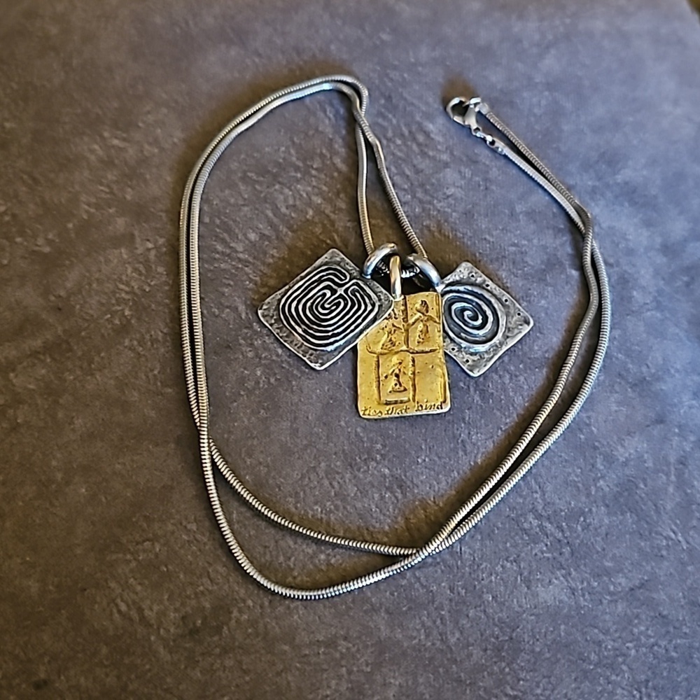 CHICO'S Long Snake Chain Spiral Greek Ties That Bind Charm Pendant Necklace - Picture 3 of 8